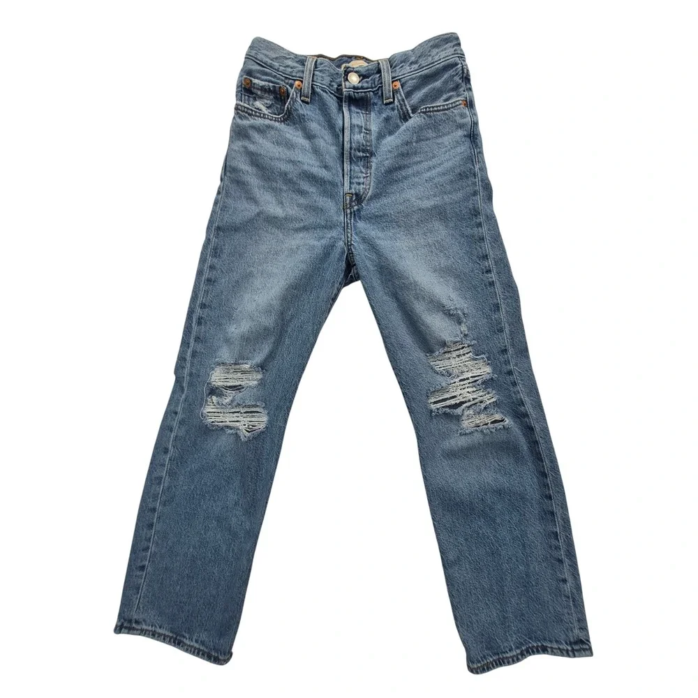 Levi's Premium Ribcage Straight Ankle Jeans Women's 25 High Rise Distressed